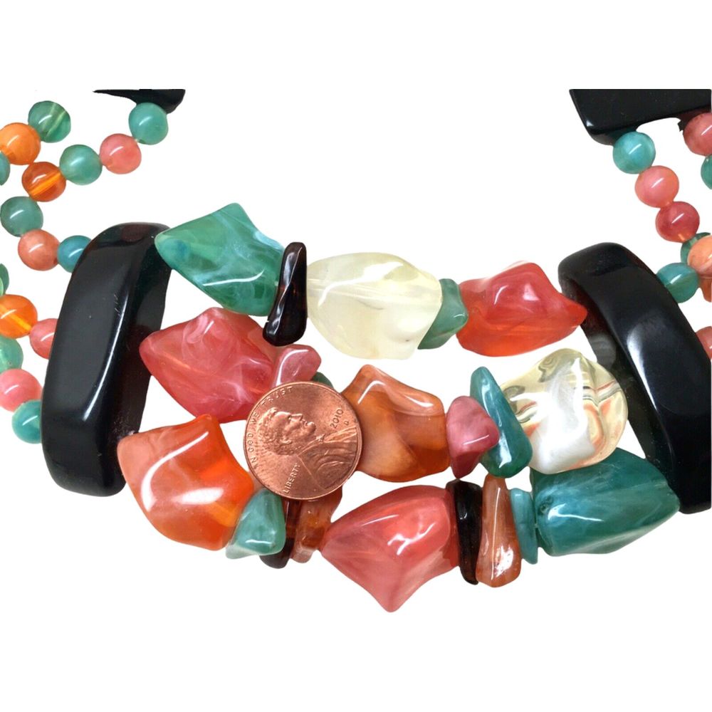 Vintage 3 Strands Choker Brutalist Lucite Baroque Beads Colorful 1940s Rare Find